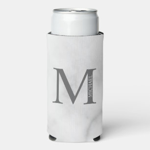 White Marble Personalised Monogram and Name Seltzer Can Cooler