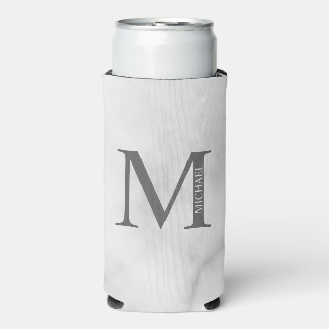White Marble Personalised Monogram and Name Seltzer Can Cooler (Seltzer Front)