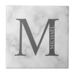 White Marble Personalised Monogram and Name Tile<br><div class="desc">Personalised Monogram and Name Design
features personalised monogram and name in classic serif font style.

Please note: The marble details are simulated in the artwork. No actual marble will be used in the making of this product.</div>