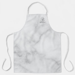 White Marble Personalised Script Monogram and Name Apron