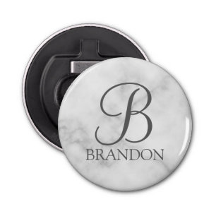 White Marble Personalised Script Monogram and Name Bottle Opener