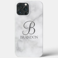 White Marble Personalised Script Monogram and Name