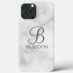 White Marble Personalised Script Monogram and Name iPhone 13 Pro Max Case