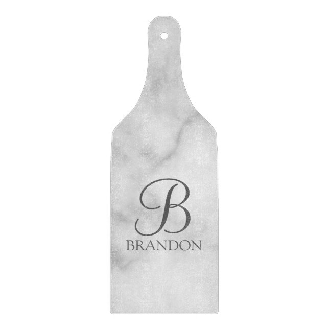 White Marble Personalised Script Monogram and Name Cutting Board (Front)