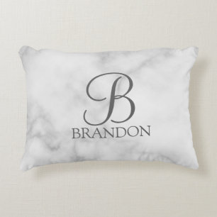White Marble Personalised Script Monogram and Name Decorative Cushion