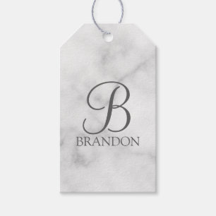 White Marble Personalised Script Monogram and Name Gift Tags