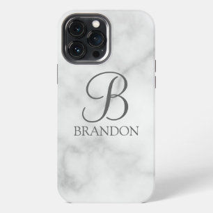 White Marble Personalised Script Monogram and Name iPhone 13 Pro Max Case
