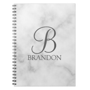 White Marble Personalised Script Monogram and Name Notebook