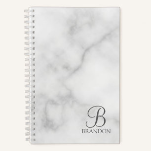 White Marble Personalised Script Monogram and Name Notebook