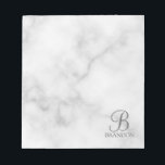White Marble Personalised Script Monogram and Name Notepad<br><div class="desc">Personalised Monogram and Name Gift
features personalised monogram in white classic script font style and name in white classic serif font style on white marble background.

Perfect as holiday gift,  father's day gift and gift for any special occasions.</div>