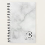 White Marble Personalised Script Monogram and Name Planner<br><div class="desc">Personalised Monogram and Name Gift
features personalised monogram in grey classic script font style and name in grey classic serif font style on white marble background.

Perfect as holiday gift,  father's day gift for dad and gift for any special occasions.</div>