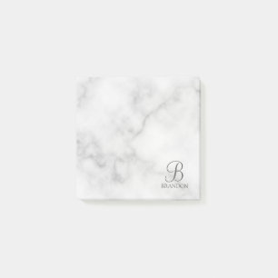 White Marble Personalised Script Monogram and Name Post-it Notes