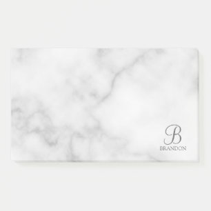 White Marble Personalised Script Monogram and Name Post-it Notes