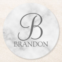 White Marble Personalised Script Monogram and Name