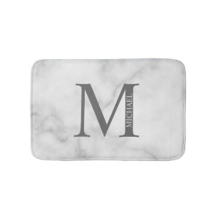 White Marble Personalized Monogram and Name Bath Mat