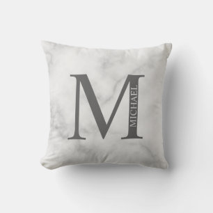 White Marble Personalized Monogram and Name Cushion