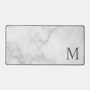 White Marble Personalized Monogram and Name Desk Mat