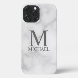 White Marble Personalized Monogram and Name iPhone 13 Pro Max Case