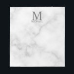 White Marble Personalized Monogram and Name Notepad<br><div class="desc">Personalized Monogram and Name Gift
features personalized monogram and name in grey classic serif font style on white marble background.
Perfect as holiday gift, father's day gift and gift for any special occasions.</div>