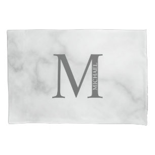 White Marble Personalized Monogram and Name Pillowcase