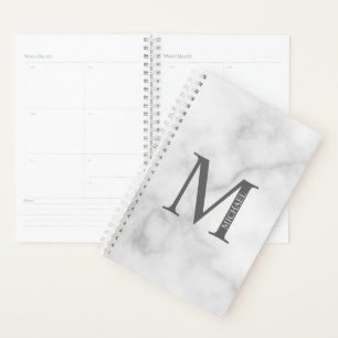 White Marble Personalized Monogram and Name Planner