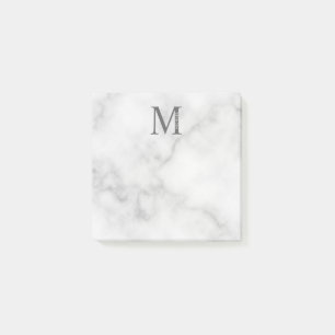 White Marble Personalized Monogram and Name Post-it Notes