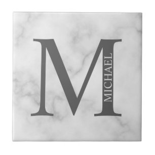 White Marble Personalized Monogram and Name Tile