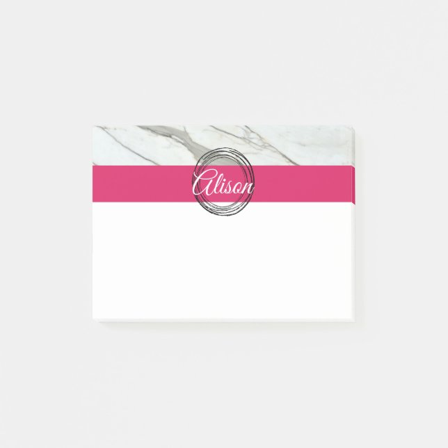 White marble pink black circles personal post it post-it notes (Front)