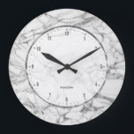 White Marble Print With Grey Crackles Large Clock<br><div class="desc">Image of elegant white marble stone pattern with grey crackles.</div>