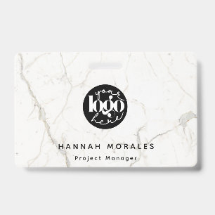 White Marble Professional Business Custom Logo ID Badge