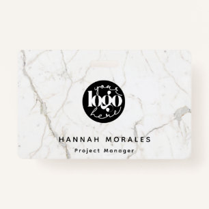 White Marble Professional Business Custom Logo ID Badge