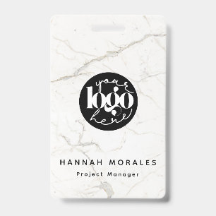 White Marble Professional Business Custom Logo ID Badge