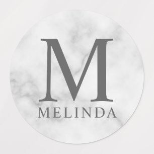 White Marble Professional Monogram and Name Labels