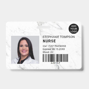 White marble professional nurse photo logo code ID badge