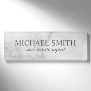 White Marble Professional Personalised Name Tag