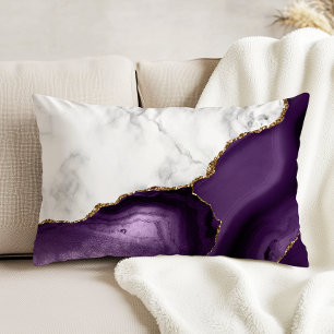White Marble Purple Agate Gold Glitter Decorative Cushion