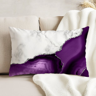 White Marble Purple Agate Silver Glitter Decorative Cushion