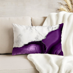 White Marble Purple Agate Silver Glitter Decorative Cushion