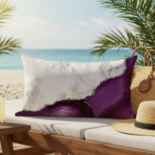 White Marble Purple Agate Silver Glitter Outdoor Lumbar Cushion