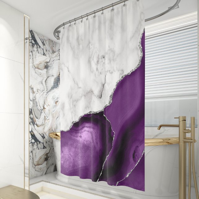 White Marble Purple Silver Agate Shower Curtain (Creator Uploaded)