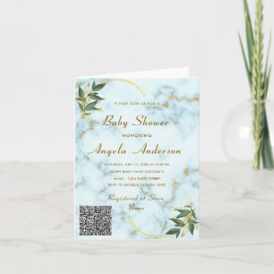 White Marble QR Code Baby Girl Shower Invitation