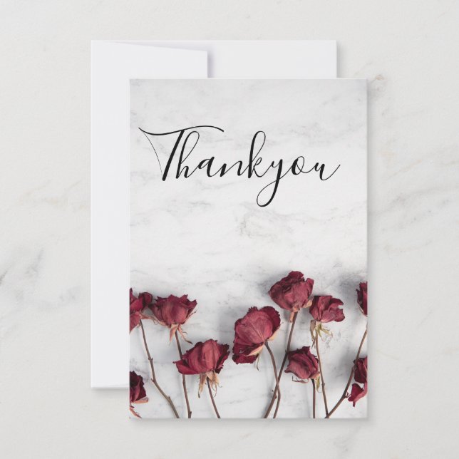 White Marble Red Rose Thank You Card (Front)