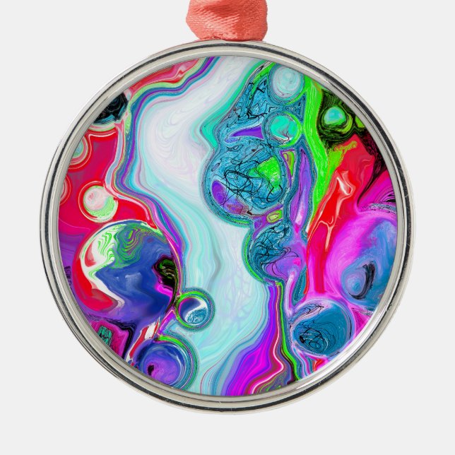 White Marble River Colourful Digital Fluid Art Metal Tree Decoration (Front)