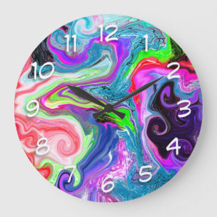 White Marble River Colourful Marble Art    Large Clock