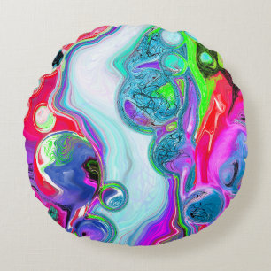 White Marble River Digital Fluid Art  Round Cushion