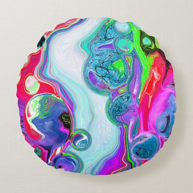 White Marble River Digital Fluid Art  Round Cushion (Front)