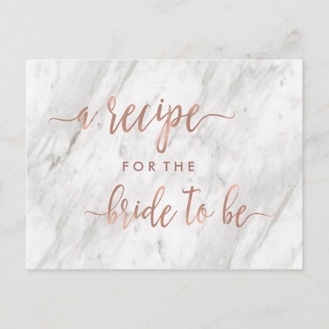 White Marble & Rose Gold Bridal Shower Recipe Card (Front)