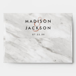 White Marble & Rose Gold Elegant Wedding Monogram Envelopes