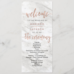 White Marble & Rose Gold Elegant Wedding Program Programme