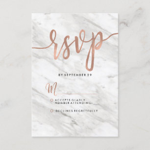 White Marble & Rose Gold Modern Wedding RSVP Card